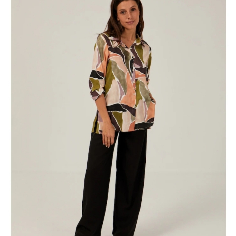 Muss & Bombon Leaf Pattern Button-Up Shirt Size M - image 7